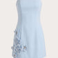 Glam Light Blue Strapless Satin 3D Floral Appliques Bodycon Short Homecoming Dress XS013