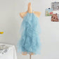 Airy Pale Blue Halter Sheer Chiffon Multi Ruffle Tiered Sheath Short Homecoming Dress XS014