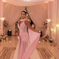 Vintage Pink Tulle Prom Dress Sheath V-neck Evening Gown Dopatta Party Dress Long Formal Dress DP6890