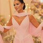 Vintage Pink Tulle Prom Dress Sheath V-neck Evening Gown Dopatta Party Dress Long Formal Dress DP6890