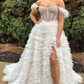 Hot Pink Beaded Feather Off-the-Shoulder Tiered Long Prom Dress with Slit,DP0144