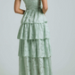 Sage Green Straps A-Line Tiered Cute Long Prom dress, DP2586