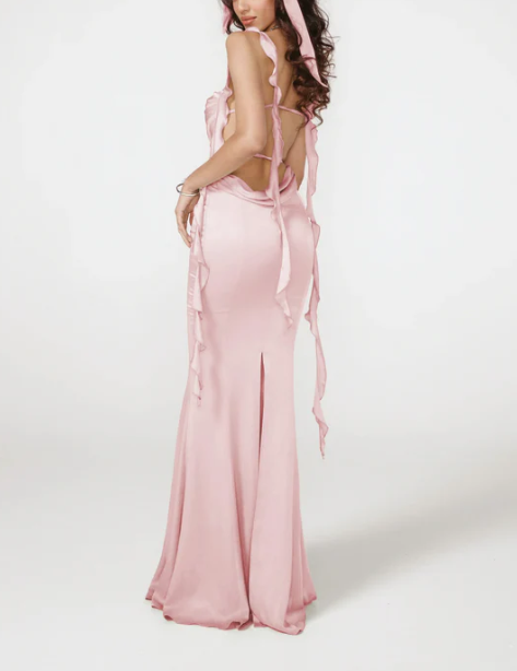 Pink Straps Backless Mermaid Elegant Party Dress with Back Slit, DP2462
