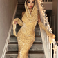 Shiny Gold Halter Mermaid Sequins Long Prom Dress, DP2178