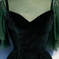 Green Velvet A-Line Long Prom Dress, Green Formal Evening Dress, DP3185