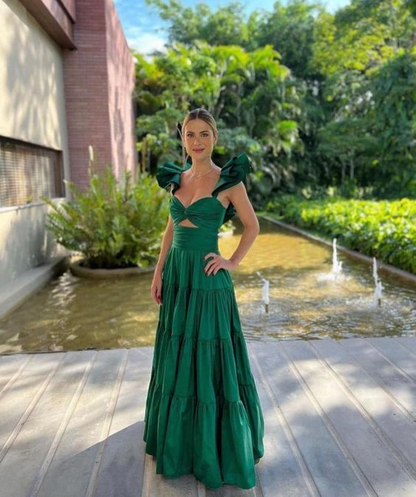 Unique Green Satin Long Prom Formal Dress Party Dress,DP0179