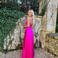 Elegant Fuchsia Spaghetti Straps A-Line Satin Long Party Dress, DP2415