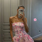 Cute Floral Strapless Design A-line Tiered Party Dress Homecoming Dress DP6104