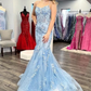 Blue Straps Sparkly Mermaid Long Prom Dresses Party Dresses,DP0217