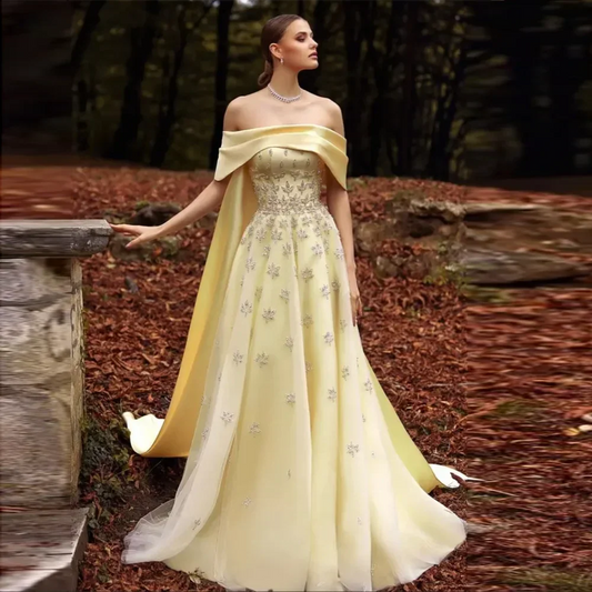 Wunderschönes, funkelndes, schulterfreies A-Linien-Ballkleid mit Paillettenstickerei, langes Abendkleid, DP6541