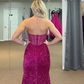 Fuchsia Sweetheart Sequin Mermaid Long Prom Dress, DP2014