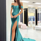 Mermaid Off-the-Shoulder Long Prom Dress Satin Corset High Slit Evening Dress,DP0186
