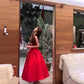 Elegan Red Halter-Neck A-Line Midi Prom Dress DP8654