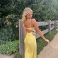 Yellow Spaghetti Straps Backless Long Party Dress,DP1832