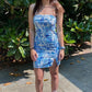 Vintage Floral Print Strapless Short Sheath Party Dress Cocktail Dress Homecoming Dress DP6484