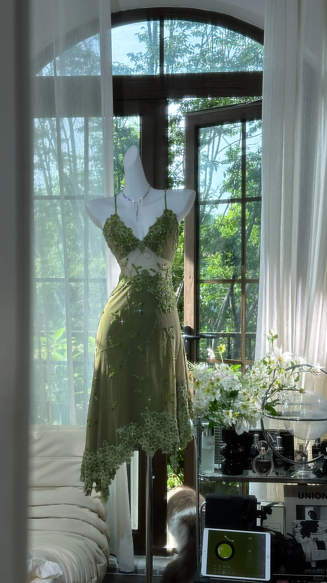 Retro Green Sequin Spaghetti Strap Romantic Sparkling Chiffon Evening –  DSProm