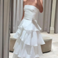 Elegant White Strapless Pleated A-Line Chiffon Long Party Dress, DP2257