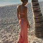 Elegant Pink Prom Dress Satin Sheath Spaghetti Strap Evening Gown Long Party Dress Formal Dress DP6719