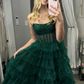 Cute Sequin Tiered Tulle Strapless Corset Prom Dress Evening Dress Ball Gown DP1392