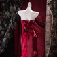 Vintage Red Strapless Mermaid Evening Gown 3D Rose Floral Appliques Prom Dress DP8338