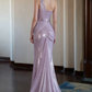 Elegant Lavender Sequin One-Shoulder Mermaid 3D Floral Prom Dress DP8572