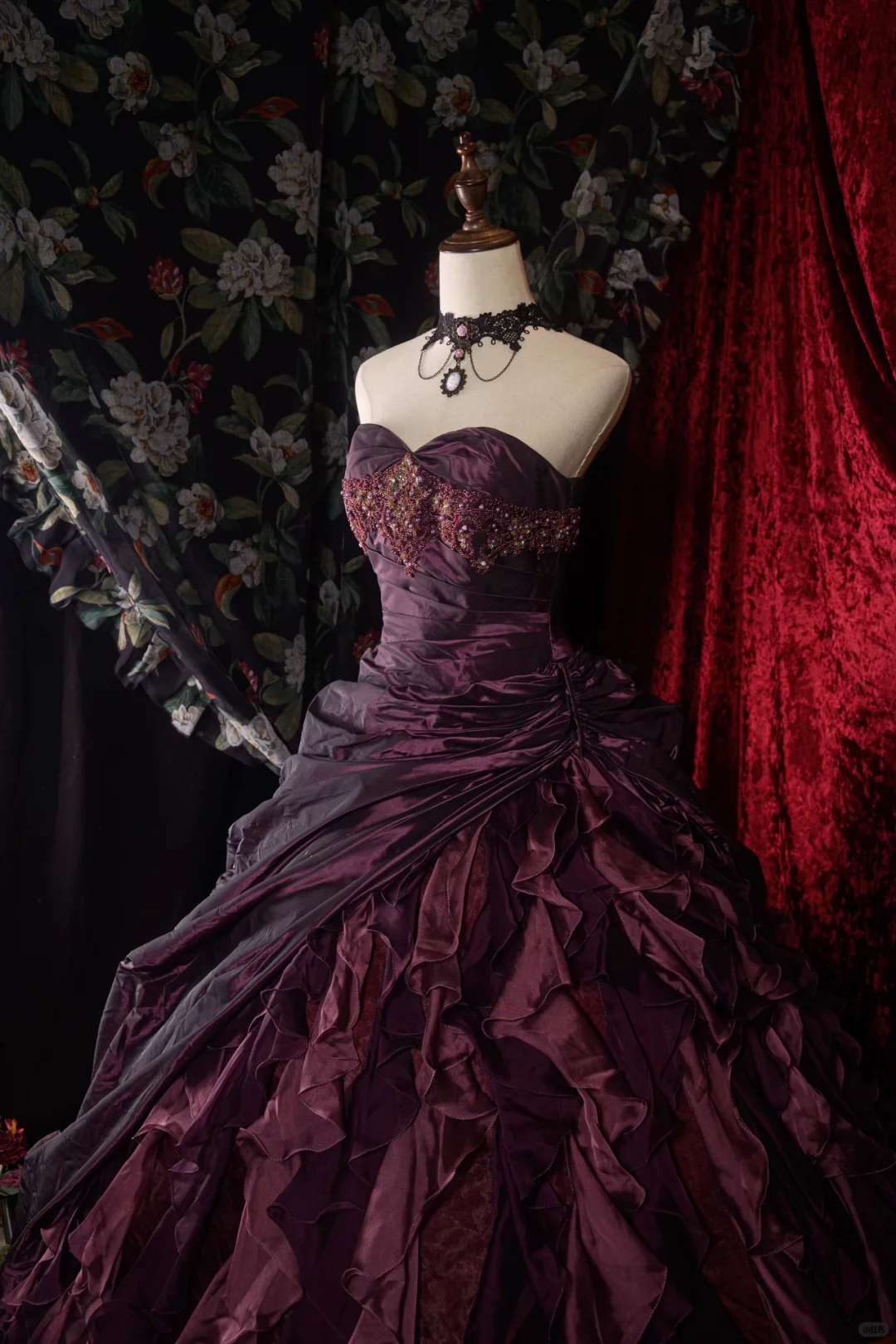Glamorous Dark Purple Satin Ruffled Sweetheart Beaded Sweet 16 Quinceanera Ball Gown DP7306