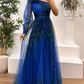 Enchanting Tulle One-Shoulder Gown 3D Floral Applique A-Line Evening Dress DP8109