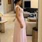 Elegant Pink Cowl Neck Draped Chiffon Cap Sleeve Evening Gown DP8467