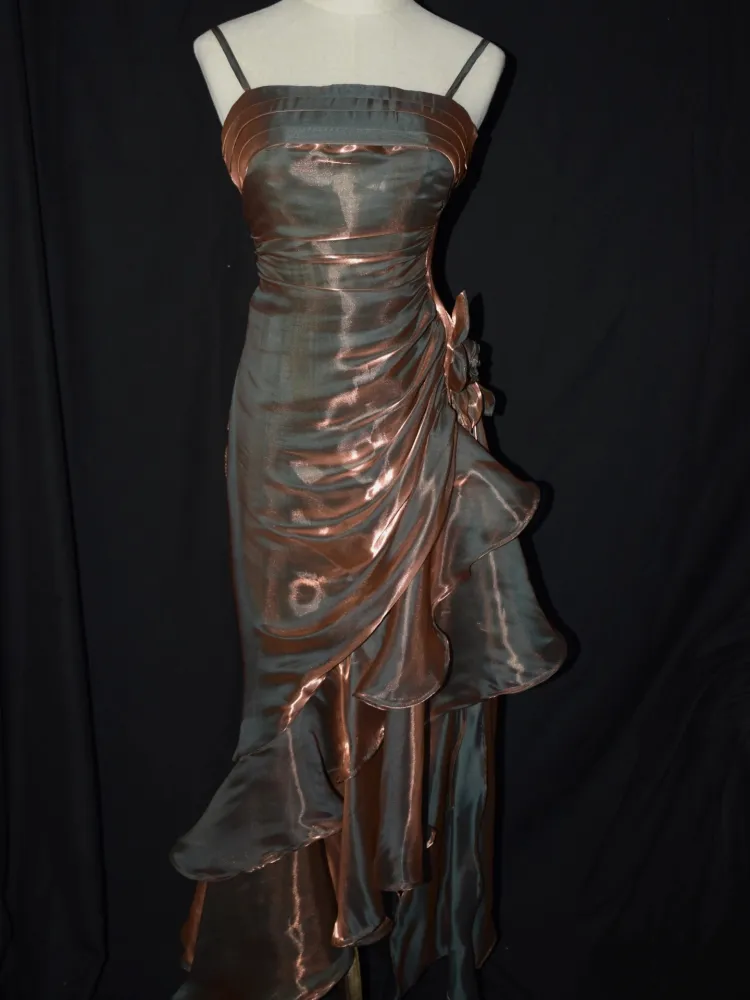 Sky Blue Straps Vintage Floral Asymmetrical Hem Long Prom Dress, DP3138