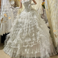 Vintage-Inspired Strapless Layered Ruffled Lace & Tulle Intricate Embroidery Wedding Dress DP7267