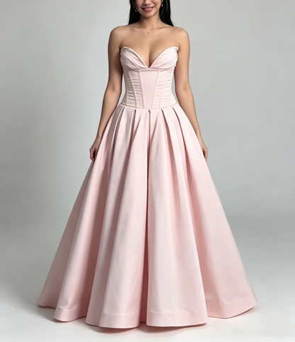 Elegant Pink Sweetheart Strapless Corset Satin Floor Length Ball Gown DP8662