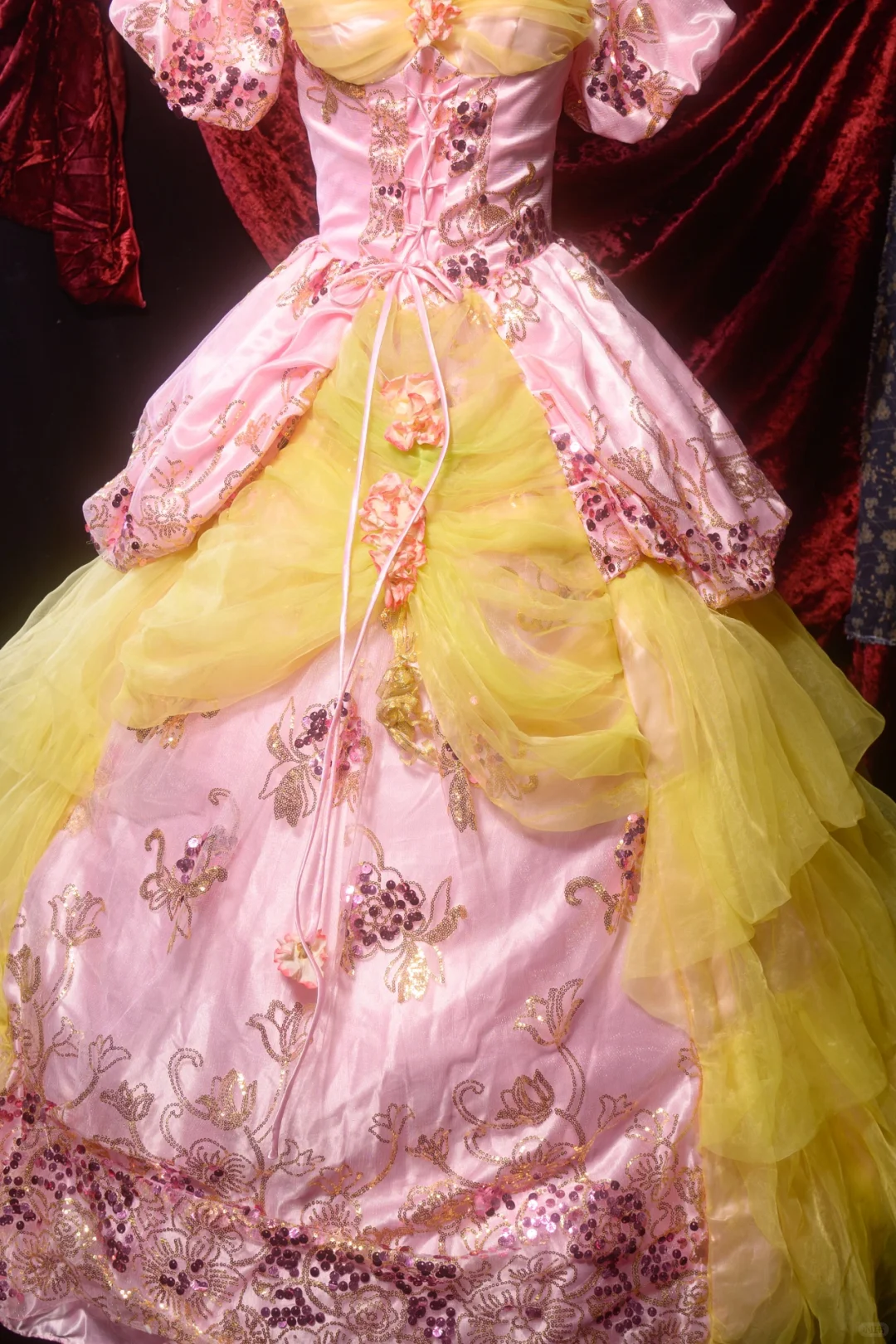 Glamorous Pink Sequined Embroidery Tiered Tulle Puff Sleeves Sweet 16 Quinceanera Ball Gown DP7304