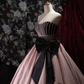 Elegant Pink  Black Striped Bodice Sweetheart Strapless Bow Ball Gown DP8345