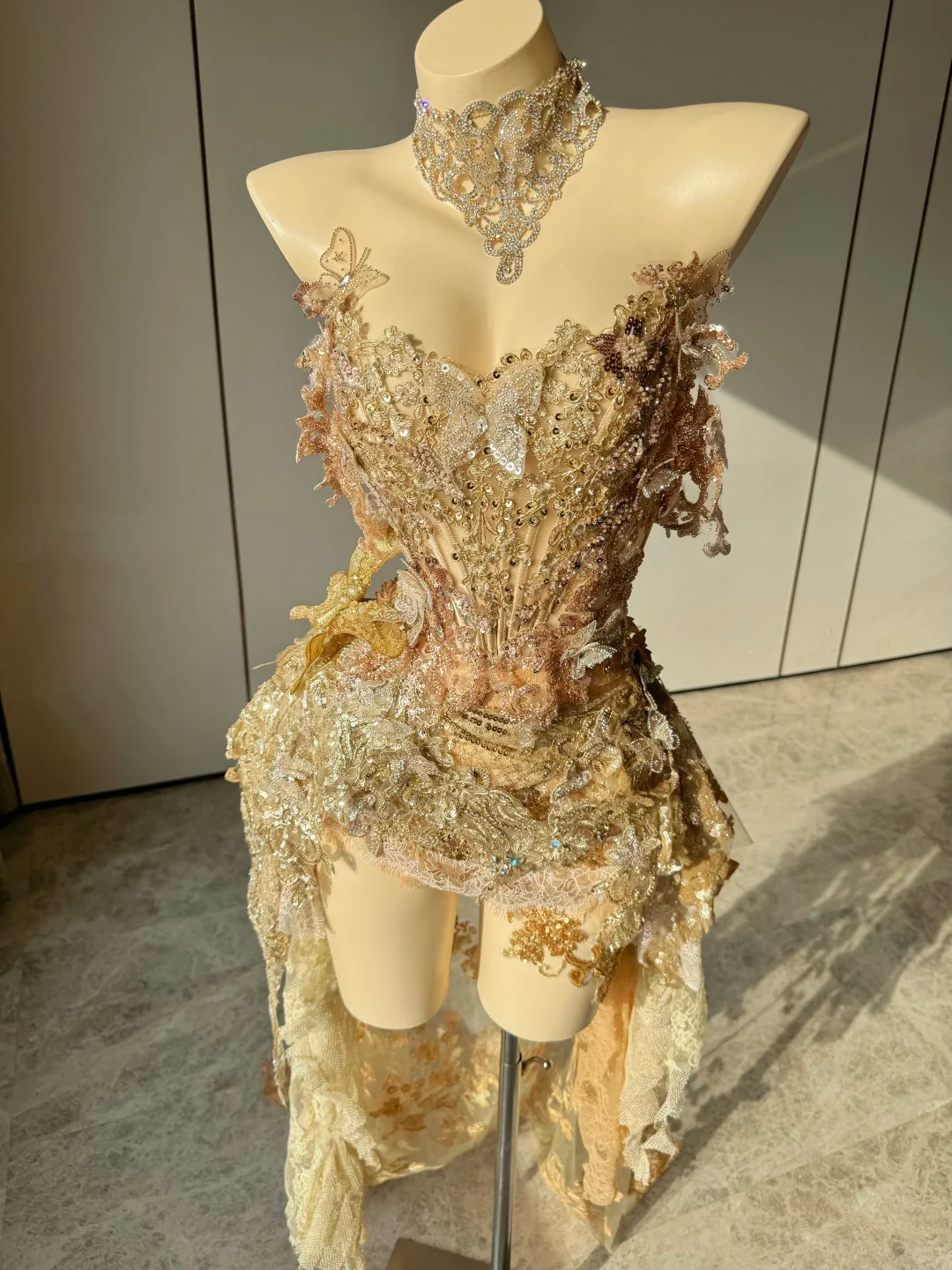 Glamorous Golden Off-the-Shoulder High-Low Beaded Homecoming Dress DP7 – DSProm