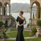 Elegant Black One-Shoulder Satin Mermaid Prom Dress DP8496