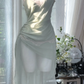 Vintage Mint Green Irregular Lace Hem Spaghetti Strap Design Chiffon Prom Dress Evening Dress DP6237