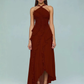 Elegant Halter-Neck Pleated Ruffled High-Low Evening Dress DP8152