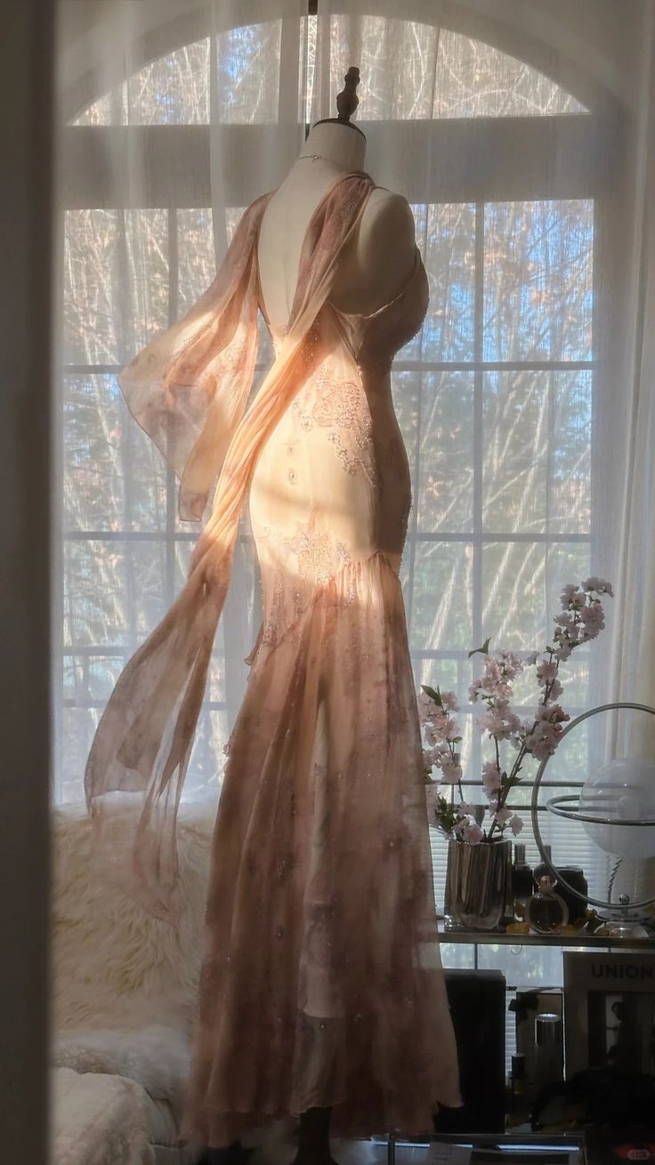 Romantic Blush Floral Beaded Tulle Mermaid Evening Dress with Drape Shawl DP8158