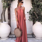 Glamorous Satin Halter-Neck Loose Flowy Evening Gown O-Ring Detail Prom Dress DP8113