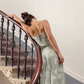 Dusty Blue Spaghetti Straps A-Line Long Party Dress Wedding Guest Dress, DP3684
