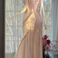 Glamorous Champagne Beaded Mermaid Prom Gown Spaghetti Strap Ruched Evening Dress DP8126