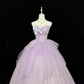 Lavender Strapless Beaded Tulle Quinceanera Dress Bow Ruffled Ball Gown DP8254