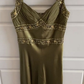 Vintage olivgrünes, satiniertes, perlenbesetztes Sweetheart Meerjungfrauen-Abendkleid DP8360