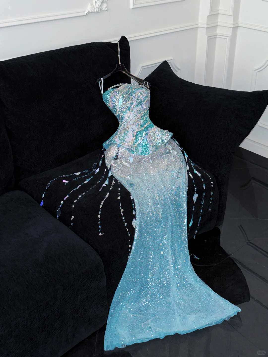 Gorgeous Sparkling Blue Sequin Beaded Mermaid Elegant Chiffon Evening Dress Prom Dresses DP6168