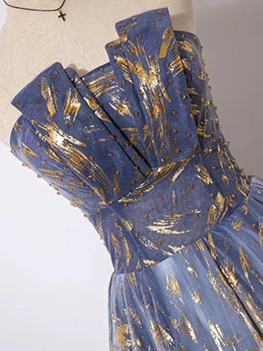 Retro Blue Sequin Strapless Design A-line Tulle Party Dress Homecoming Dress DP6062