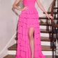 Luxury Beaded Sweetheart Layered Ruffle Strapless Asymmetrical Hem Evening Dress DP8173