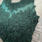 Elegant Emerald Green Sleeveless Lace Evening Gown Chiffon Train Prom Dress DP7603
