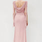 Elegant Pink Cowl Neck Ruffle Cap Sleeve Mermaid Ruched Chiffon Evening Gown DP8638