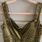 Vintage olivgrünes, satiniertes, perlenbesetztes Sweetheart Meerjungfrauen-Abendkleid DP8360