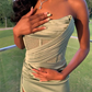 Sage Green Strapless Sheath Satin Long Formal Party Dress, DP4015